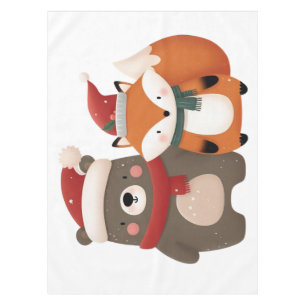 Christmas/Winter Cute Bear & Fox Tablecloth
