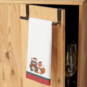 Christmas/Winter Cute Bear & Fox Tea Towel