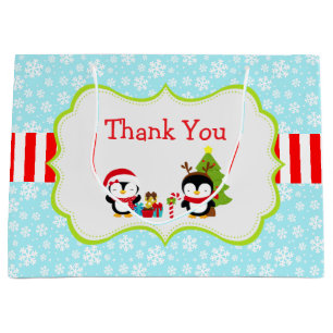 Christmas Winter Cute Penguins  Large Gift Bag