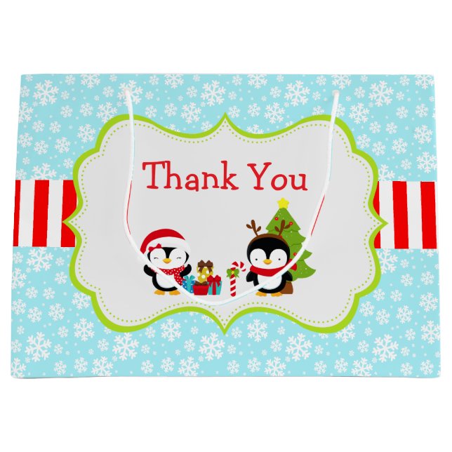 Christmas Winter Cute Penguins  Large Gift Bag (Front)