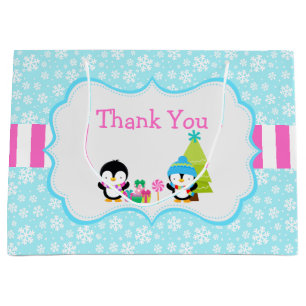 Christmas Winter Cute Penguins  Large Gift Bag