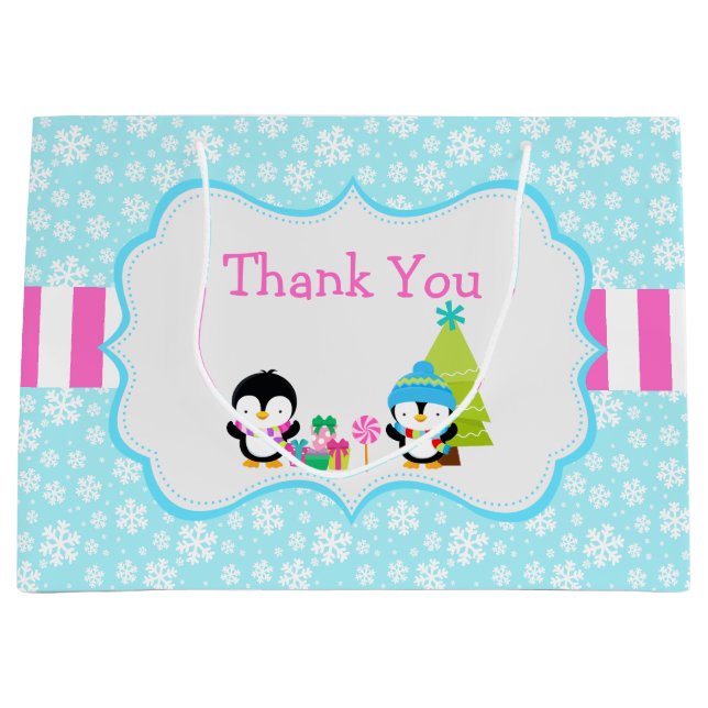 Christmas Winter Cute Penguins  Large Gift Bag (Front)