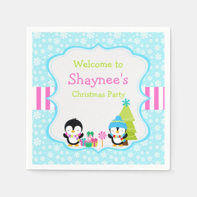 Christmas Winter Cute Penguins  Napkin (Front)