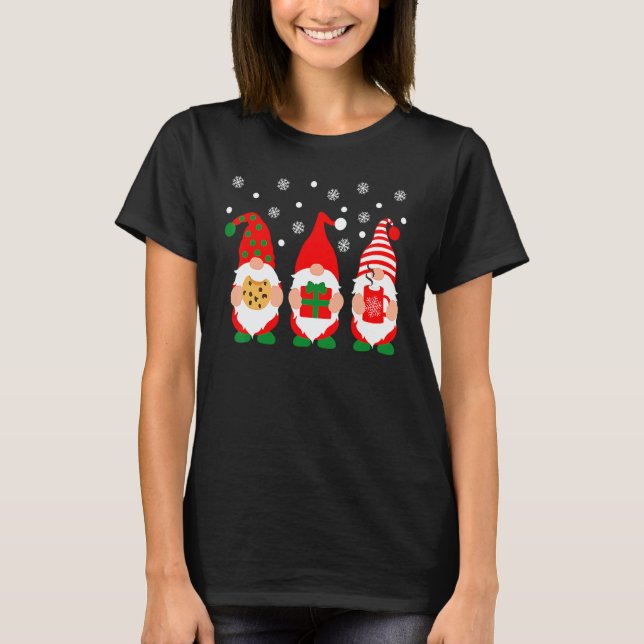Christmas Winter Cute Three Garden Gnomes Xmas Paj T-Shirt (Front)