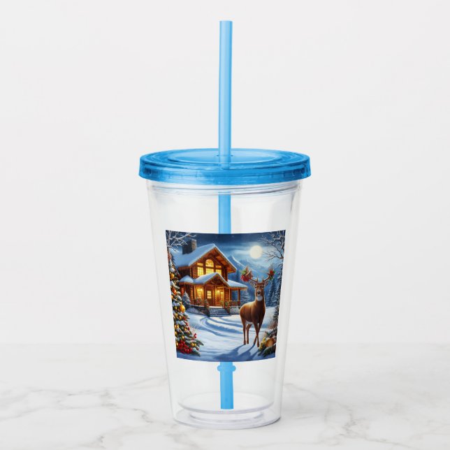 Christmas/Winter Deer Lodge Acrylic Tumbler (Front)