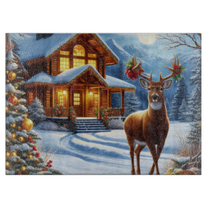 Christmas/Winter Deer Lodge Cutting Board