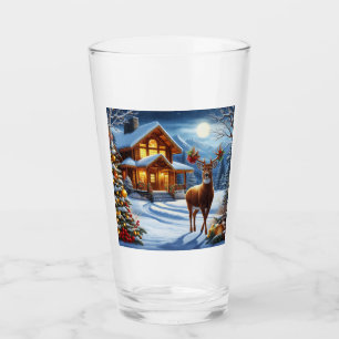 Christmas/Winter Deer Lodge Glass