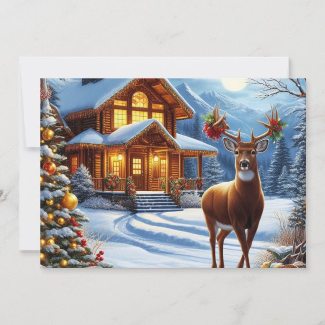 Christmas/Winter Deer Lodge Holiday Card (Front)