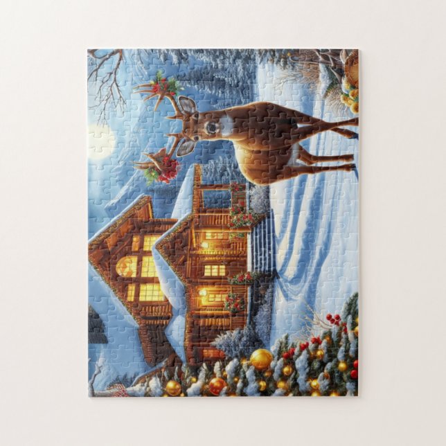 Christmas/Winter Deer Lodge Jigsaw Puzzle (Vertical)