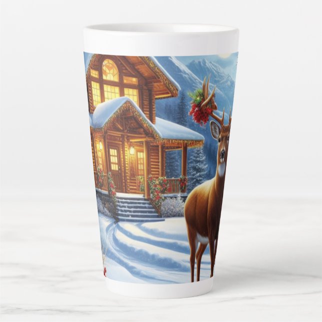 Christmas/Winter Deer Lodge Latte Mug (Front)