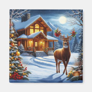 Christmas/Winter Deer Lodge Magnet