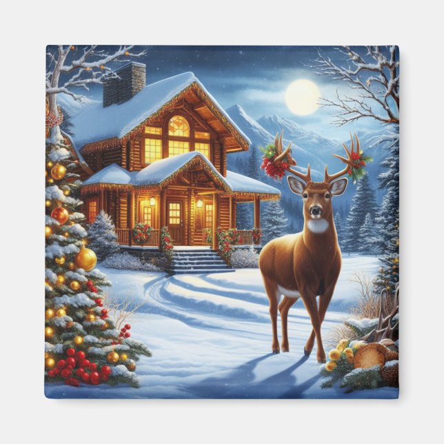 Christmas/Winter Deer Lodge Magnet (Front)
