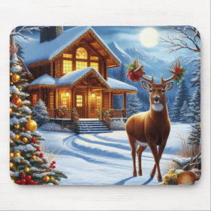 Christmas/Winter Deer Lodge Mouse Mat
