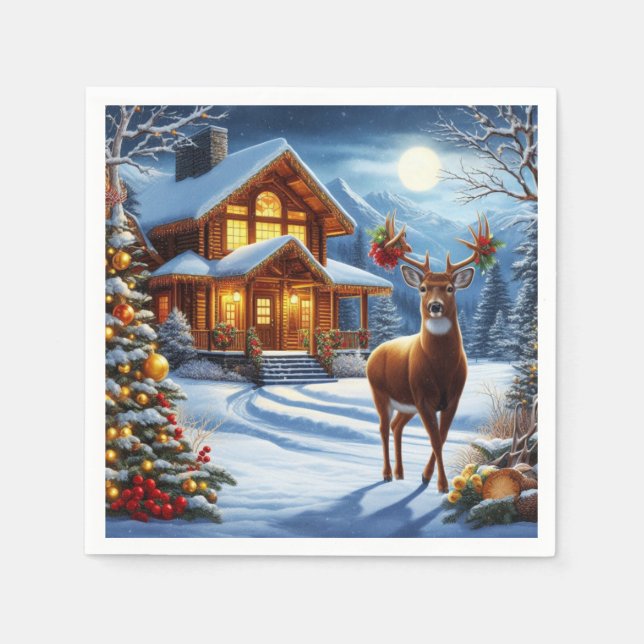 Christmas/Winter Deer Lodge Napkin (Front)