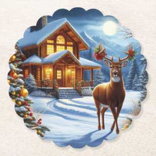 Christmas/Winter Deer Lodge Paper Coaster
