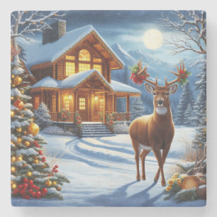 Christmas/Winter Deer Lodge Stone Coaster
