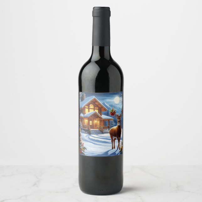 Christmas/Winter Deer Lodge Wine Label (Front)