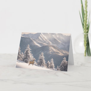 Christmas Winter Deer On Mountain Holiday Card