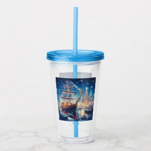 Christmas/Winter docked ship Acrylic Tumbler