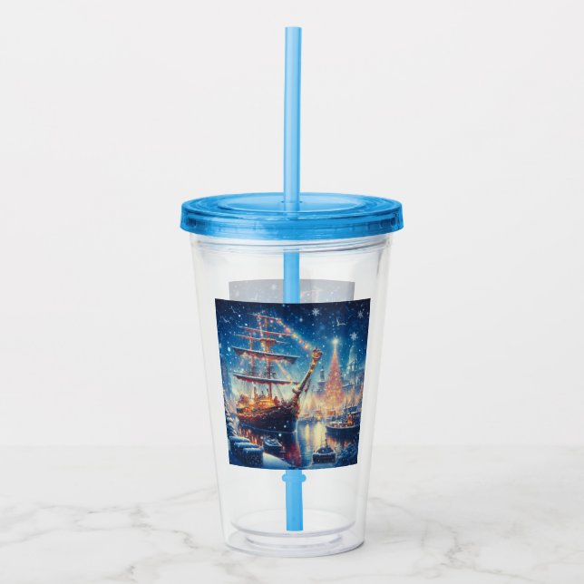 Christmas/Winter docked ship Acrylic Tumbler (Front)