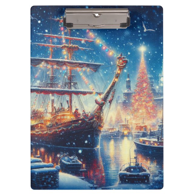 Christmas/Winter docked ship Clipboard (Front)