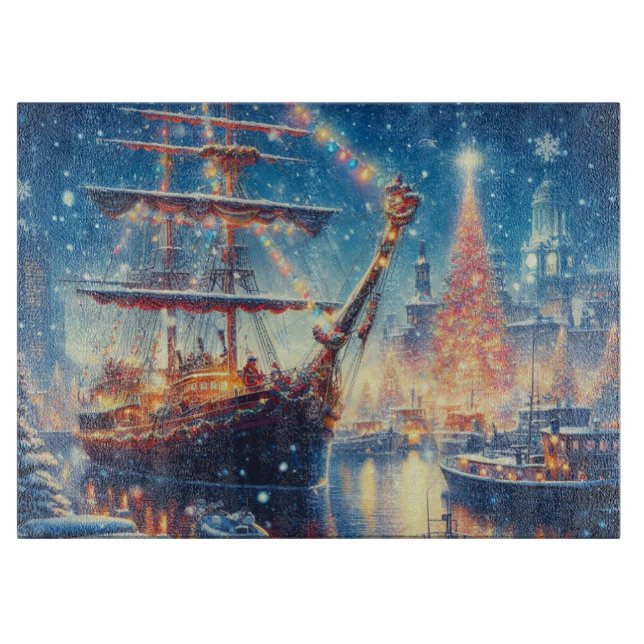 Christmas/Winter docked ship Cutting Board (Front)