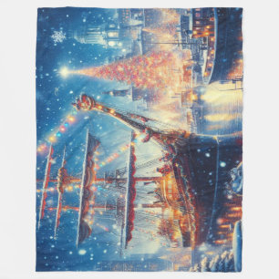 Christmas/Winter docked ship Fleece Blanket