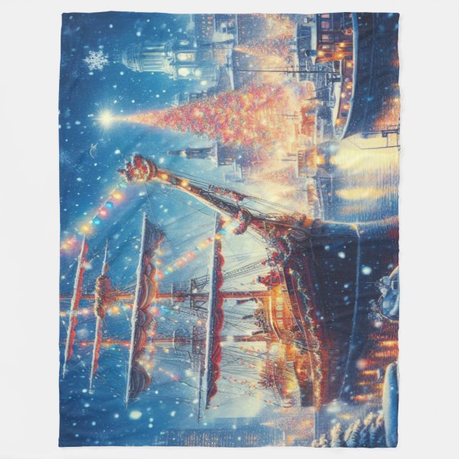 Christmas/Winter docked ship Fleece Blanket (Front)