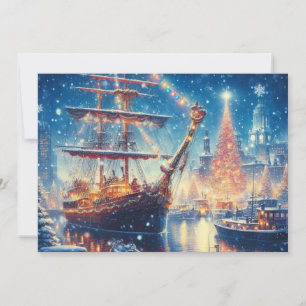 Christmas/Winter docked ship Holiday Card