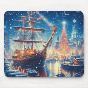 Christmas/Winter docked ship Mouse Mat