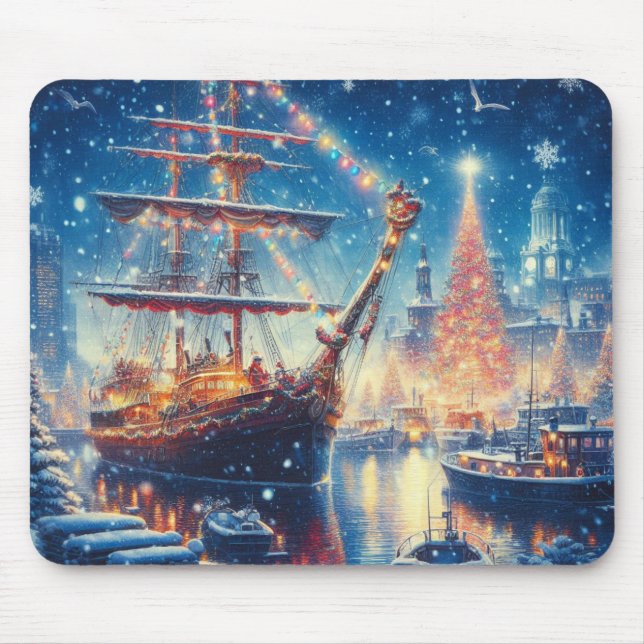 Christmas/Winter docked ship Mouse Mat (Front)