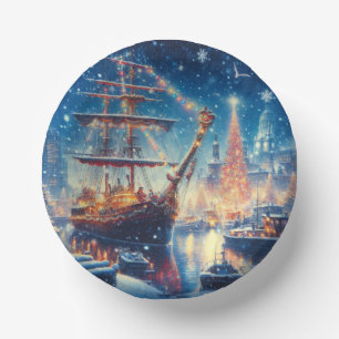 Christmas/Winter docked ship Paper Plate
