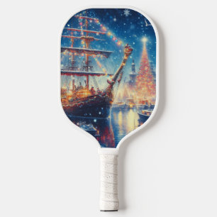 Christmas/Winter docked ship Pickleball Paddle