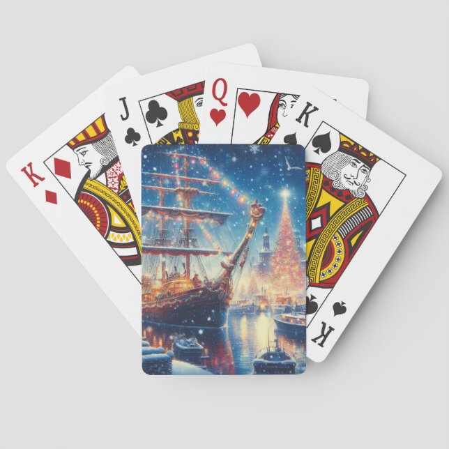 Christmas/Winter docked ship Playing Cards (Back)