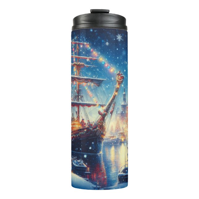 Christmas/Winter docked ship Thermal Tumbler (Front)