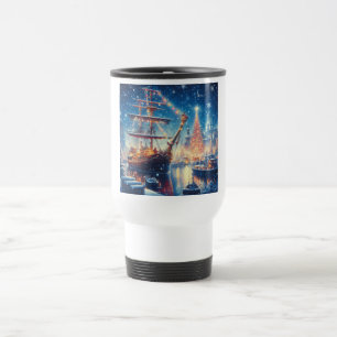 Christmas/Winter docked ship Travel Mug