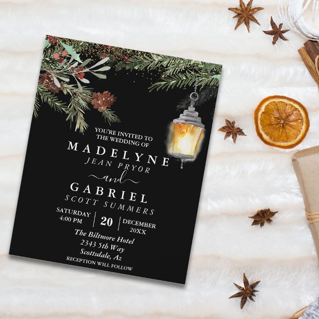 Christmas Winter Elegant Pine Drop Black Wedding Flyer (Creator Uploaded)