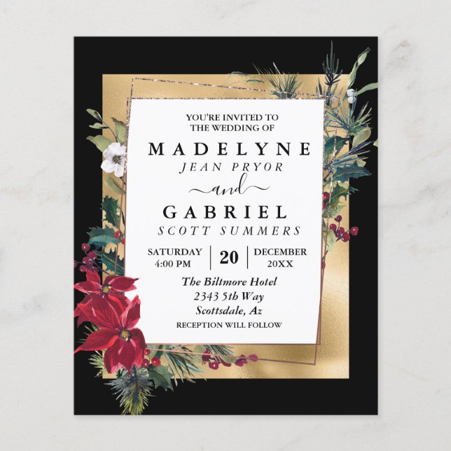 Christmas Winter Elegant Poinsettia Gold Wedding Flyer (Front)