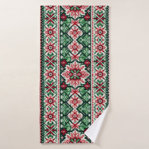 Christmas/Winter fair isle red & green Bath Towel