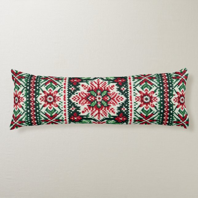 Christmas/Winter fair isle red & green Body Cushion (Front)