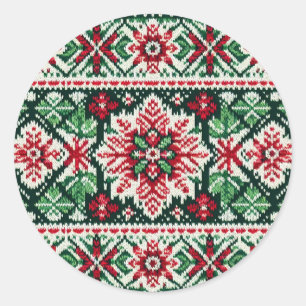 Christmas/Winter fair isle red & green Classic Round Sticker