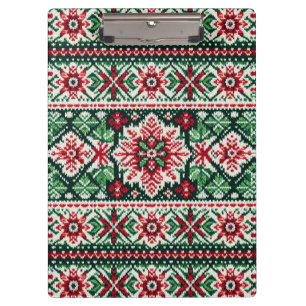 Christmas/Winter fair isle red & green Clipboard