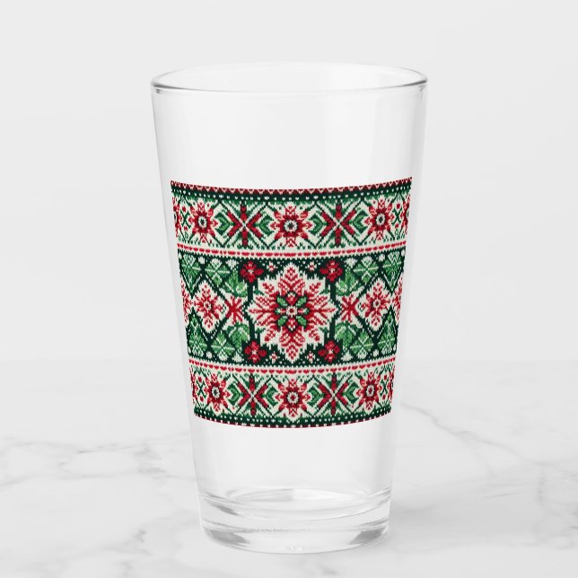 Christmas/Winter fair isle red & green Glass (Front)