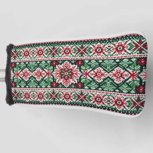 Christmas/Winter fair isle red & green Golf Head Cover (Front)