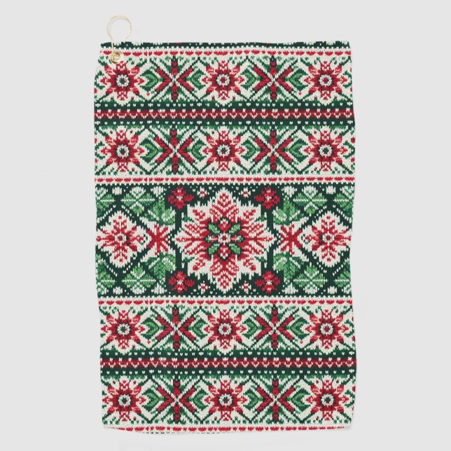Christmas/Winter fair isle red & green Golf Towel (Front)