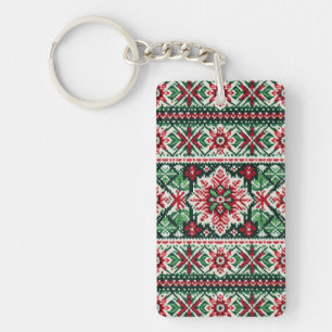 Christmas/Winter fair isle red & green Key Ring