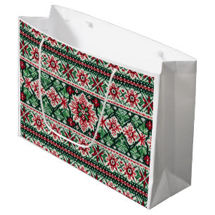 Christmas/Winter fair isle red & green Large Gift Bag