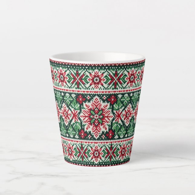 Christmas/Winter fair isle red & green Latte Mug (Front)