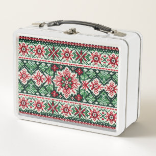 Christmas/Winter fair isle red & green Metal Lunch Box