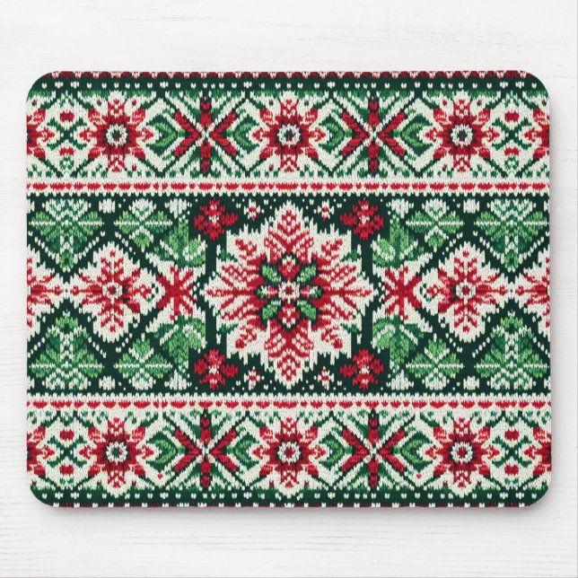 Christmas/Winter fair isle red & green Mouse Mat (Front)